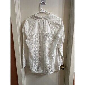 Chico's Women's Linen Button-Up Shirt White Size 1/M Back lace